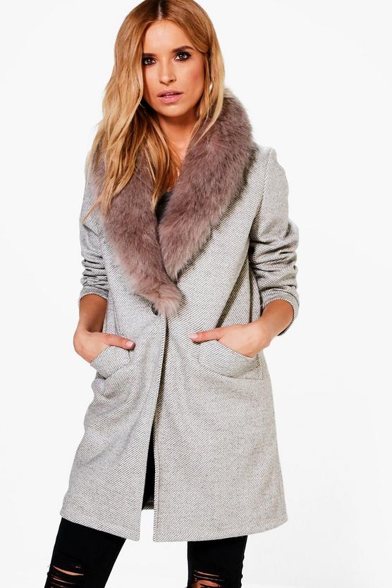 Alana Wool Look Faux Fur Collar Coat